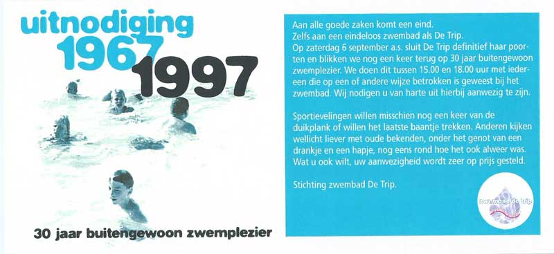 zwembad de trip – Houten Uitnodiging voor het afscheidsfeest zwembad De Trip