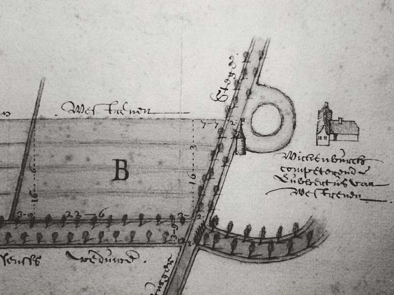 Wickenburgh – Houten Kaart J. van Diepenem uit 1641 die de omgeving van Wickenburgh toont.